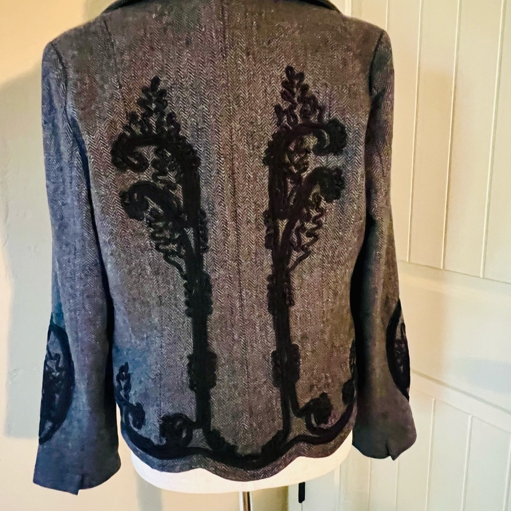 Soft Surroundings Wool Blend Jacket- Grey with Black Embroidery.- size M. - Picture 3 of 10